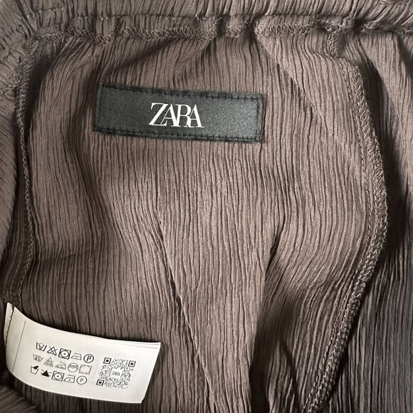 Zara Flowy Pants SzXS/S Textured Weave Chocolate Brown Boho Beach Hippie Coastal - Picture 7 of 8